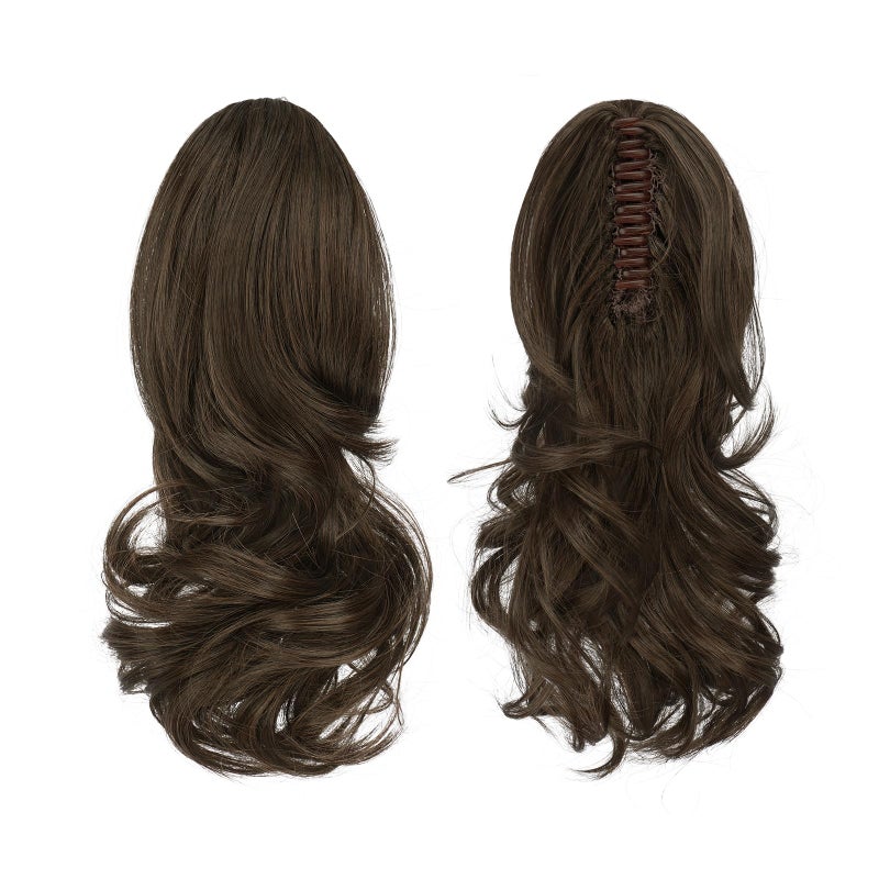 SOFEIYAN 13" Ponytail Extension Long Curly Ponytail Clip in Claw Hair Extension Natural Looking Synthetic Hairpiece for Women, Brown & Light Auburn Mixed - Image 2